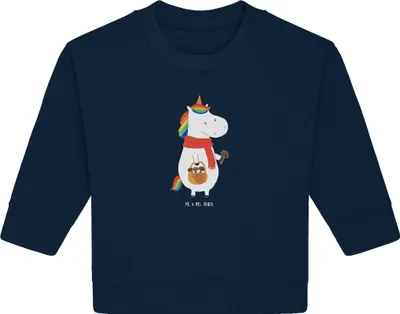 Produktbild von Mr. & Mrs. Panda Organic Baby Pullover Einhorn Pilz 12. - 18. Monat - French Navy - Geschenk, Liebeskummer, Bullover, Einhörner, Pilze, Unicorn, Motivation, Spruch