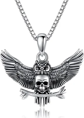Produktbild von VONALA Totenkopf Eule Halskette 925 Sterling Silber Anhänger Eulenschmuck