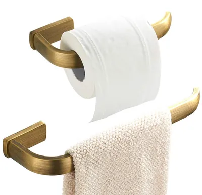 Produktbild von Badezimmer Zubehör Set: Handtuchring und Toilettenpapierhalter gebürstetes Messing