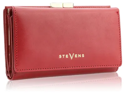 Obrázok produktu pre Dámska peňaženka značky Stevens, vyrobená z prírodnej kože, červenej farby, s technológiou RFID ochrany, univerzálna veľkosť 14,5 cm