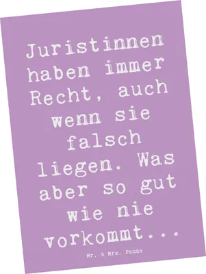 Produktbild von Mr. & Mrs. Panda Postkarte Spruch Juristin Recht - Lavendeltraum - Geschenk, Ansichtskarten, Beruf, Grußkarte, Rechtswissenschaft, handgefertigte Geschenke, Postkarten