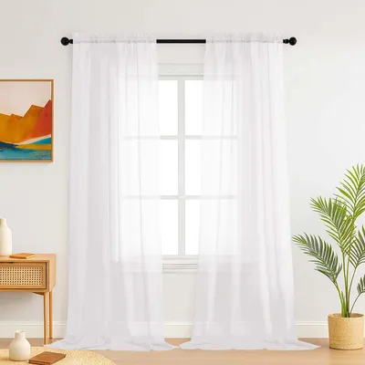 Productafbeelding van Transparante gordijnen - Halfdoorschijnend met lus voor gordijnstang - Set van 2 - Wit - H229 x B106 cm