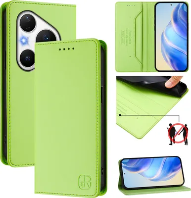 Produktbild von Lederhülle für Huawei Pura 80 Pro Hülle Flip Brieftasche Kartenfächern Ständer Schutzhülle Grün