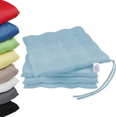 Image de Coussin de siège Unyqoos® lot de 4, avec liens – 40x40x3 cm, rembourrage bleu clair, pour intérieur et extérieur, tissu extérieur 55% coton/45% polyester, rembourrage 100% polyester, lavable à 30°C,  Öko-Tex