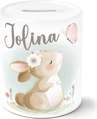 Produktbild von Kinder Spardose mit Name Tiermotive Bär, Hase, Fuchs personalisierte Geschenke Mädchen Jungen Sparschwein SpecialMe® Hase weiß Spardose