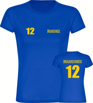 Produktbild von multifanshop Damen T-Shirt - Braunschweig - Trikot Nummer 12, blau, Größe 3XL