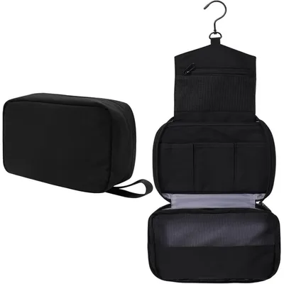 Produktbild von Hängender Kulturbeutel Wasserdichter Reise-Organizer mit Haken Kosmetiktasche Schwarz L 28.5x10x15cm