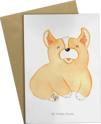 Produktbild von Mr. & Mrs. Panda jubiläumskarte Corgie - Weiß - Geschenk, Grußkarte, Sprüche, Corgi, Hund, Bellen, einladungskarten, osterkarte, weihnachtskarten, glückwunschkarten