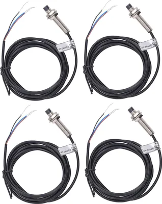 Obrázek produktu pro Sada 4 kusů přibližovacích spínačů, průměr 8 mm, PNP, 3 vodiče, normálně uzavřené (NC), indukční přibližovací senzor, 6 až 36 V DC