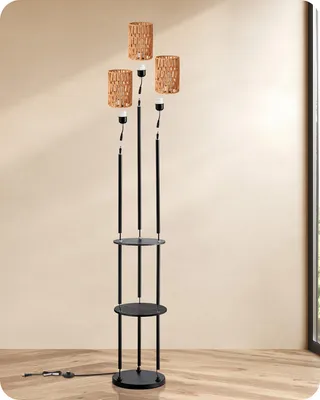 Produktbild von EDISHINE Stehlampe Wohnzimmer, 3-flammige Vintage Stehleuchte mit Regal, 178 cm
