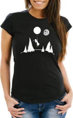 Produktbild von Damen T-Shirt To the moon Slim Fit Moonworks® schwarz XS
