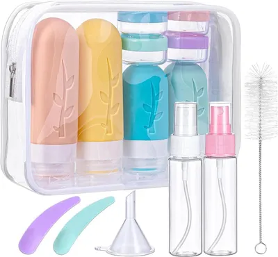 Produktbild von Reisflasche Set 16-teilig, 100ml Silikon, Auslaufsicher, BPA-frei, für Toilettaschen