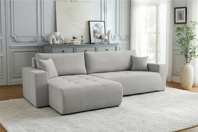 Produktbild von Ecksofa Schlafsofa Sofa ARMARI in Stoff Wind Grau Ottomane Rechts