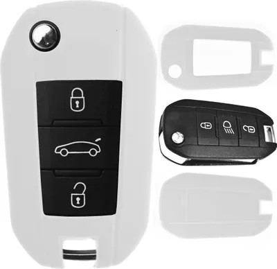 Produktbild von Auto Schlüssel Kunststoff Hülle ABS Plastik Schutz Cover Weiß kompatibel mit Peugeot 208 301 308 408 508 3008 2008 5008 Klappschlüssel