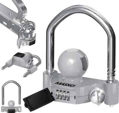Produktbild von MASKO® Anhängerschloss Zahlenschloss mit 4 Stellig Code für gängige Anhängerkupplung Anhängerkugelsperrkupplung einfache Montage Diebstahlschutz Wohnwagen Anhänger Abschleppsperre Stahlbügel