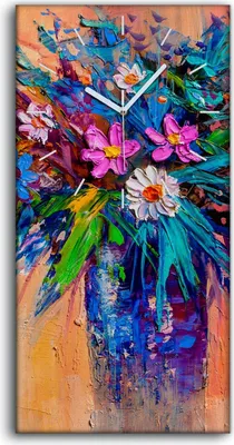 Produktbild von Wandbild Leinwand Bilder Wanduhr Geräuschlos 30x60 Malerei Blumen Bunte Kunst - weiße Hände