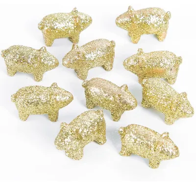 Produktbild von 10 Mini Glücksschwein Figuren gold glitzernd 2 cm