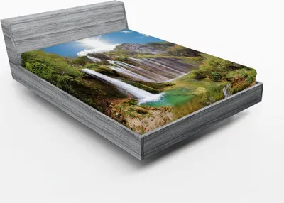 Produktbild von ABAKUHAUS Kroatien Spannbetttuch, Natur-Landschaft Herrliche Aussicht auf Wasserfälle in der Tageszeit mit schönem Himmel, 90 x 200 cm, Mehrfarbig