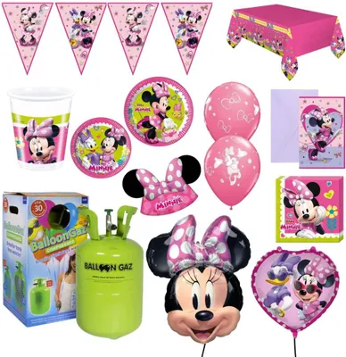 Obrázek produktu pro Dětská narozeninová sada myška Minnie s balónky a heliem - 10 osob