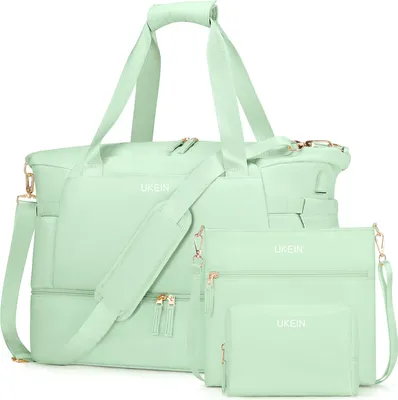 Produktbild von MODFU Sporttasche Reisetasche Damen, Weekender mit Schuhfach & Nassfach, Sport Travel Bag Weekender Damen für Reisen Gym Yoga, Handgepäck Tasche für Flugzeug, Hellgrün
