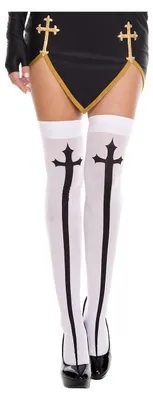 Produktbild von Gothic Kreuz Overknees für Damen weiß-schwarz