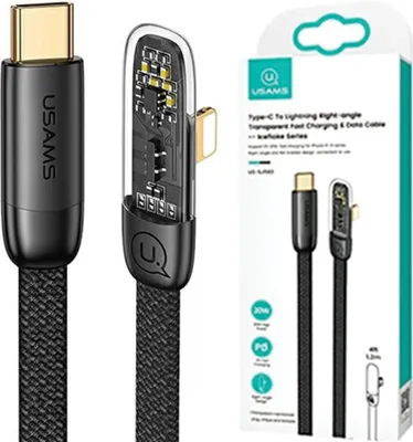 Immagine prodotto di Cavo angolare da Usams Usb-C a Lightningpd 20W a ricarica rapida serie Iceflake 1,2M nero/nero Sj583Usb01 (Us-Sj583)