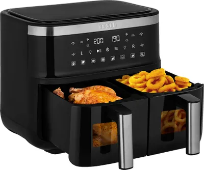 Tesla AIRCOOK Q450 XXL, Heißluftfritteuse, 7,6 l, 80 °C, 200 °C, 60 min, Doppel, Timer, zwei Körbe, 7,6L, Automatikprogramme,
