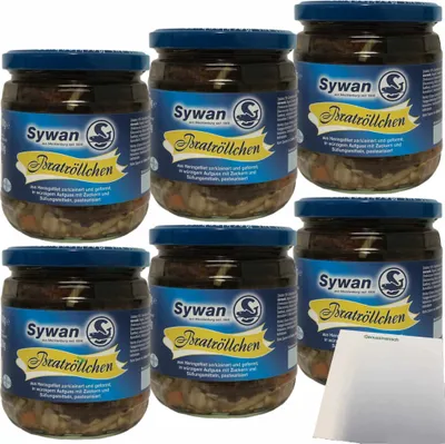 Produktbild von Sywan Bratröllchen aus Heringsfilets in würziger Marianade 6er Pack (6x400g Glas) + usy Block