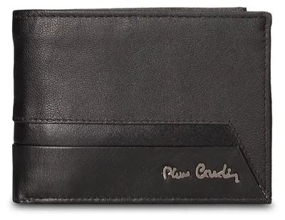 Image de Portefeuille pour homme Pierre Cardin, en cuir véritable, noir, compact, dimensions : 12,5 x 9 cm