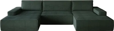 Produktbild von Großes Panorama-Eckschlafsofa aus flaschengrünem Cord AMELIA