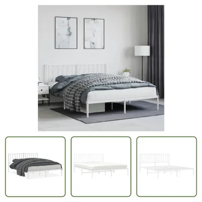 Produktbild von The Living Store Bettgestell mit Kopfteil Metall Weiß 160x200 cm