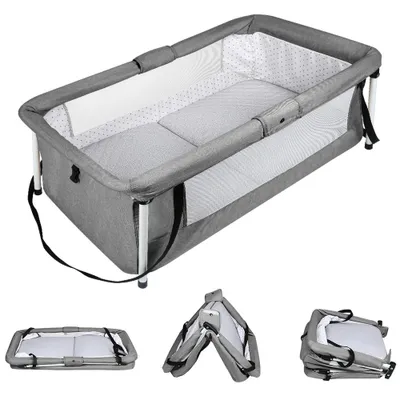 Produktbild von Faltbares Baby Reisebett Babybett Beistellbett inkl. Matratze-Geeignet für Babys Portable Reisebettzelt 90x50x35cm Grau