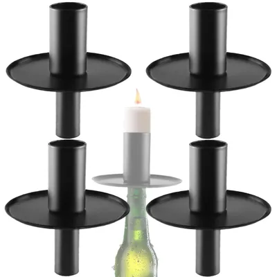 Kerzenhalter aus Metall, schwarz, 4 Stück, für Stabkerzen
