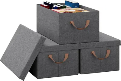 Produktbild von WOLTU 3er Set Aufbewahrungsbox mit Deckel & Griffen, faltbar Grau, 48x20x29 cm