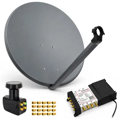 Produktbild von PremiumX SAT Anlage 80cm Antenne Multiswitch 5/6 Quattro LNB 20x F-Stecker