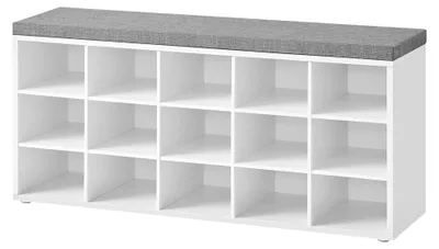 Produktbild von Schuhbank mit Sitzfläche und Stauraum, Schuhregal mit 15 Fächern, 30 x 105 x 48 cm, wolkenweiß-Taubengrau