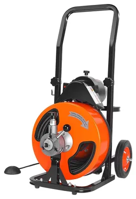 Image de Machine de débouchage 30 m x 9,5 mm, furet d'égout à alimentation automatique sur roues, machine de débouchage portable équipée de 4 lames et d'une pédale àpneumatique pour tuyaux de 50 mm à 100 mm