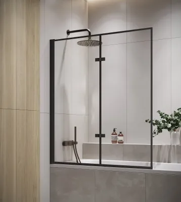 Produktbild von Badplaats Duschwand für Badewanne Medal 100 x 140 cm Schwarz - Drehbare Duschtrennwand mit 5 mm ESG Sicherheitsglas, Nano-Beschichtung