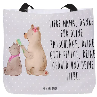Produktbild von Mr. & Mrs. Panda Tote Bag Bär Kind - Grau Pastell - Geschenk, Muttertag, Schultasche, Reisetasche, Strandtasche, Laptoptasche, Mutti, Mama, Bären, Bruder, Tasche, Mutter