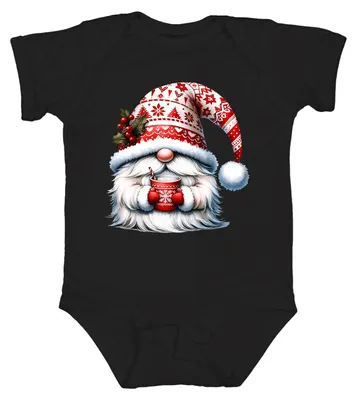 Productafbeelding van Schattig kerstelfje met chocolademelk, rood-wit, feestelijke babyromper, zwart, maat 12/18 maanden