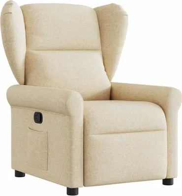 A cream-colored recliner chair is shown against a white background.