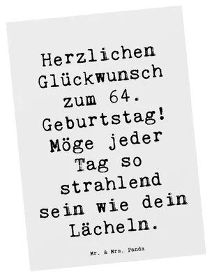 Produktbild von Mr. & Mrs. Panda Postkarte Spruch 64. Geburtstag - Weiß - Geschenk, Postkarten, Ansichtskarte, Ansichtskarten, Grußkarte, Alter, Happy Birthday, Geburtstagsparty, Lächeln