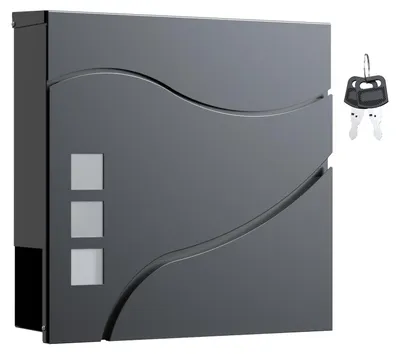 Produktbild von Wiltec Designer Briefkasten V28 Anthrazit 370 x 105 x 370 mm, Wandbriefkasten mit Schloss, Sichtfenstern und Zeitungsrolle, Postkasten aus pulverbeschichtetem Stahl