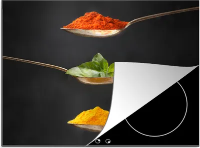 Produktbild von KitchenYeah© Herdabdeckplatte Kräuter - Löffel - Gewürze - Schwarz - Italienisch , 71x52cm, Küche Deko, Glaskeramikkochfeld Herdabdeckung, Abdeckplatte fùr Kochfeld