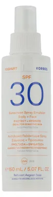 Imagen del producto de Korres, Protector solar en spray con emulsión de yogur, para cuerpo y rostro, SPF 30 (150 ml)