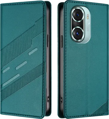 Produktbild von Hülle für Honor 60 Pro, Kunstleder Brieftaschen Handyhülle mit Kartenfach und Standfunktion Grün