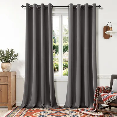 Productafbeelding van Verduisterende gordijnen, grijs, met oogjes, set van 2, 140x215 cm