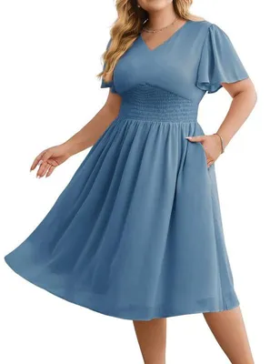 Imagen del producto de Vestido midi de gasa con volantes - Azul grisáceo