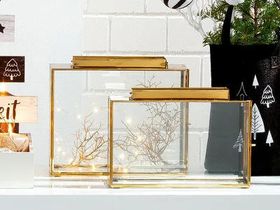 Produktbild von GILDE Windlicht, "Cozy", Metall, goldfarben, , L. 8 cm, B. 30 cm, H. 22 cm 26240