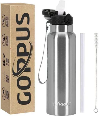 Produktbild von Thermosfles aus Edelstahl, 750ml, mit Grasstange, BPA-frei, für sauerstoffhaltige Getränke geeignet, tragbar mit doppelwandiger Vakuum-Isolierung für Sport, Reisen, Camping, Fitness.